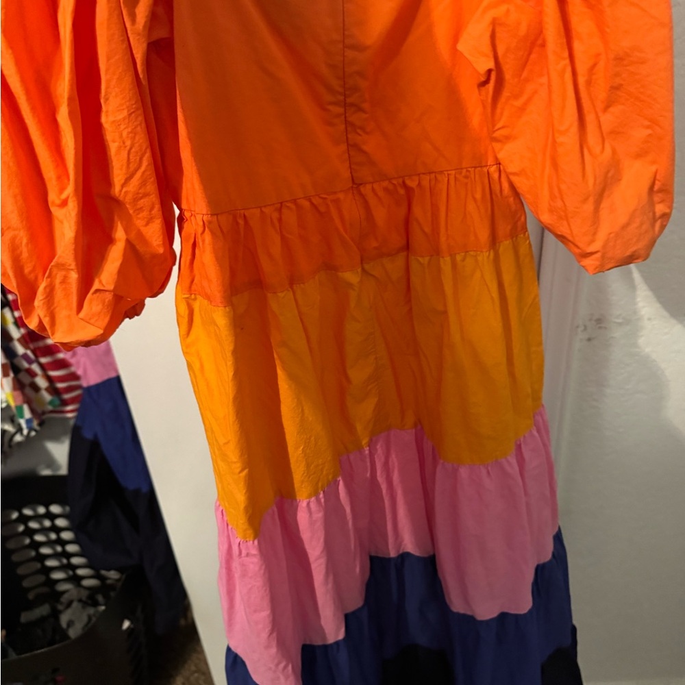 NWOT Anthropologie Farm Rio Puff Sleeve Tiered Colorblock Maxi Dress Sm petite - Picture 6 of 6